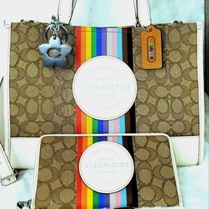 3 PCS COACH SET Handbag Purse Bag Shoulder Bag Wallet Wallet Charm NWT Matching